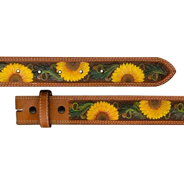 Painted Sunflower Custom Leather Belt 